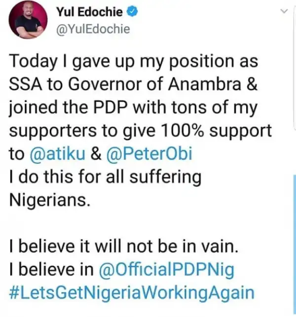 Nollywood Actor, Yul Edoiche Dumps APGA, Joins PDP